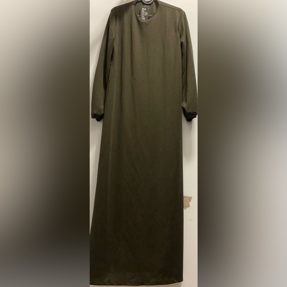Khaki Green Long Modest Dress - Picture 2 of 4